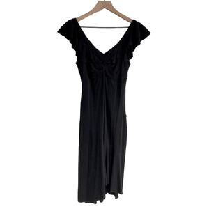 Sandro Paris Volupte Black Plunge Neck Asymmetrical Midi Dress Size S